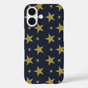 Golden Stars on Navy Blue – Elegant and Timeless iPhone 16 Case