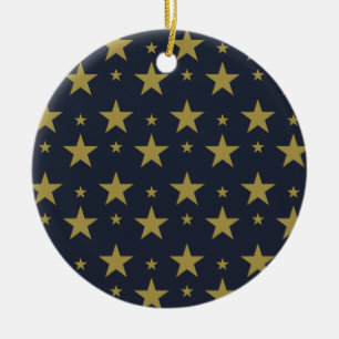 Golden Stars on Navy Blue – Elegant and Timeless Ceramic Ornament