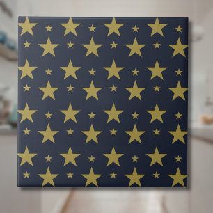 Golden Stars on Navy Blue – Elegant and Timeless Ceramic Tile