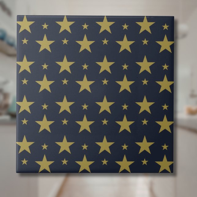 Golden Stars on Navy Blue – Elegant and Timeless Ceramic Tile (Creator Uploaded)