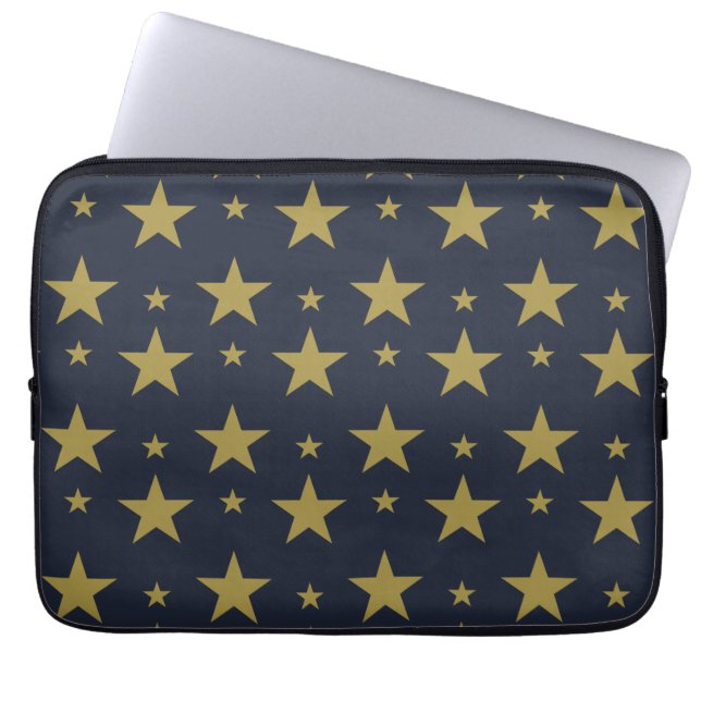 Golden Stars on Navy Blue – Elegant and Timeless Laptop Sleeve (Front)