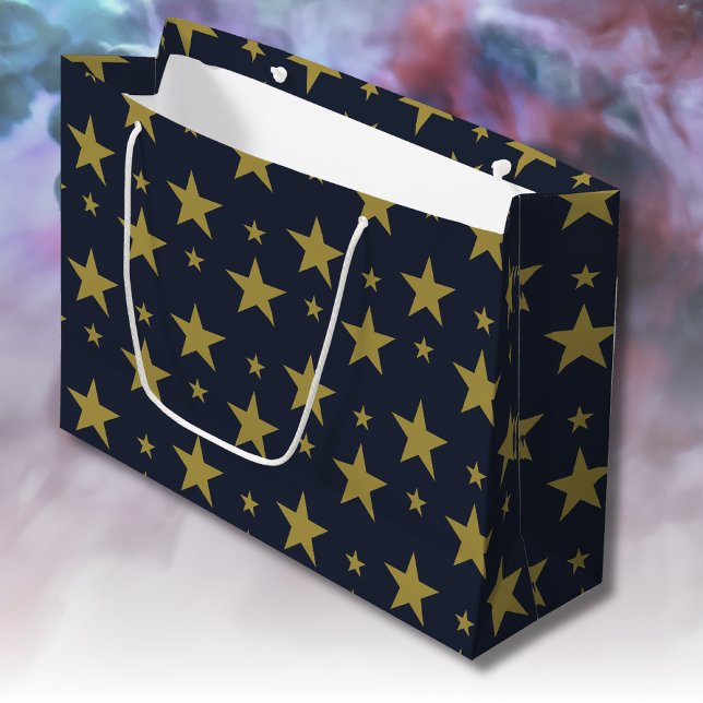 Golden Stars on Navy Blue – Elegant and Timeless Large Gift Bag (Creator Uploaded)