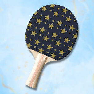 Golden Stars on Navy Blue – Elegant and Timeless Ping Pong Paddle