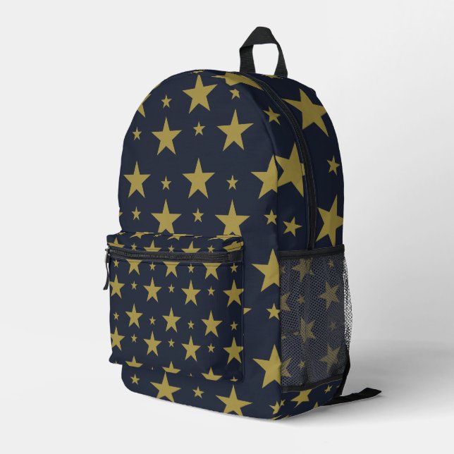 Golden Stars on Navy Blue – Elegant and Timeless Printed Backpack (Back Corner Right)