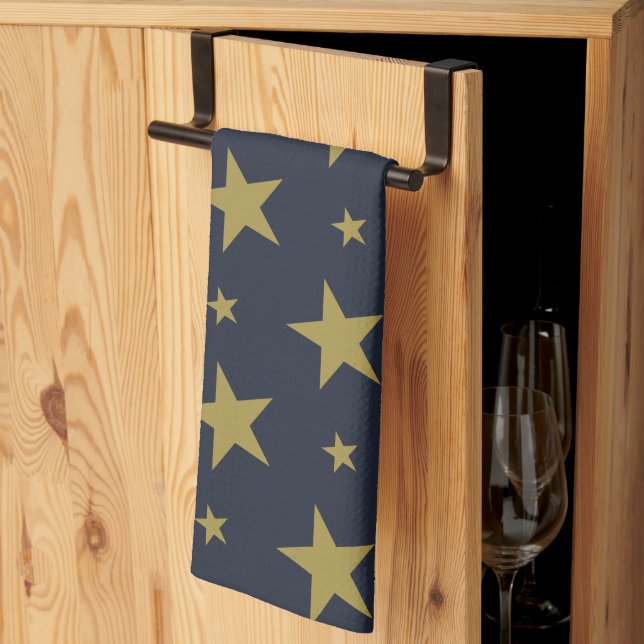 Golden Stars on Navy Blue – Elegant and Timeless Tea Towel (Thirds Fold)
