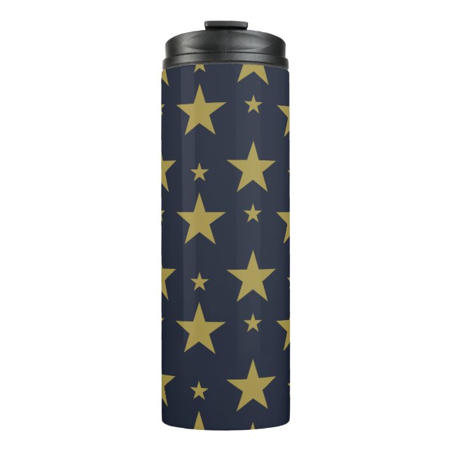 Golden Stars on Navy Blue – Elegant and Timeless Thermal Tumbler (Front)
