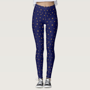 Golden stars on navy blue leggings
