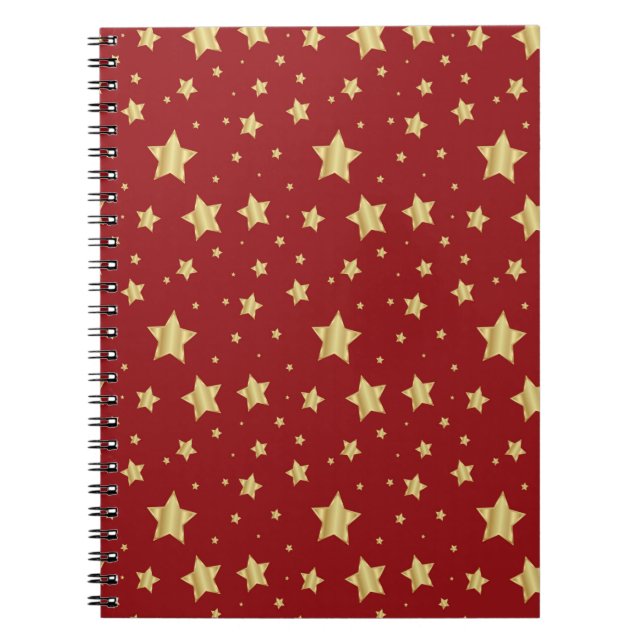 Golden Stars on Red Background Notebook (Front)