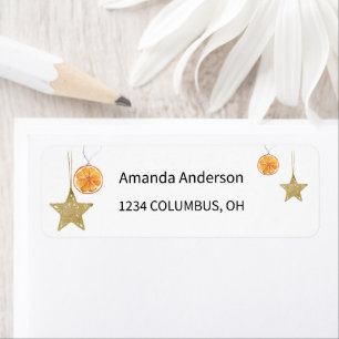 Golden Stars Ornaments And Oranges Return Address Label