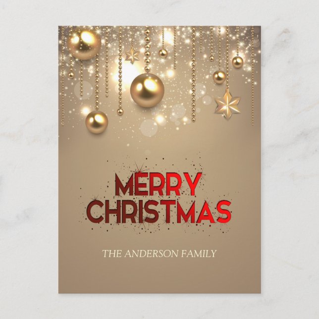 Golden Stars, Ornaments , Merry Christmas Holiday Postcard (Front)