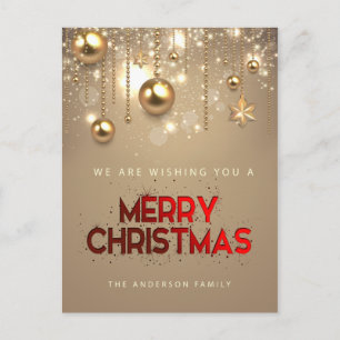 Golden Stars, Ornaments , Merry Christmas Holiday Postcard