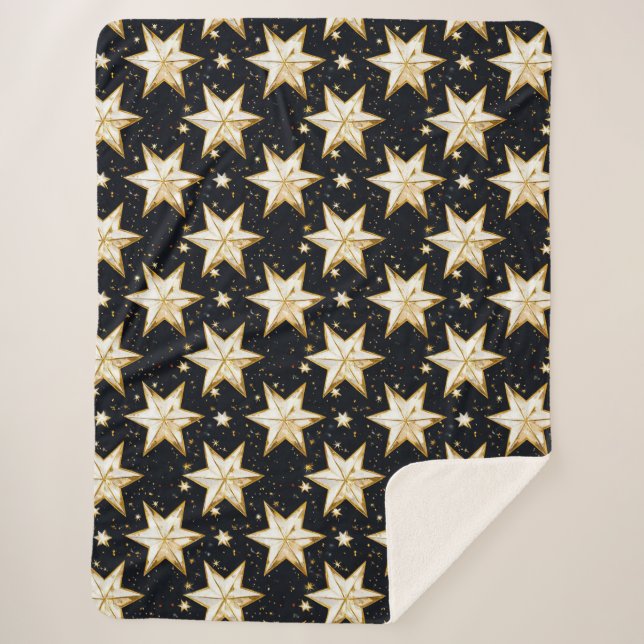 Golden stars pattern sherpa blanket (Front)
