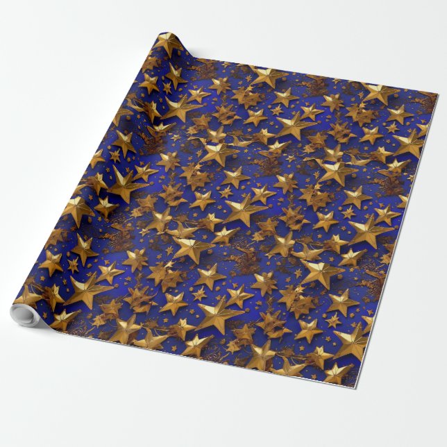 Golden Stars Print Wrapping Sheet  Paper (Unrolled)