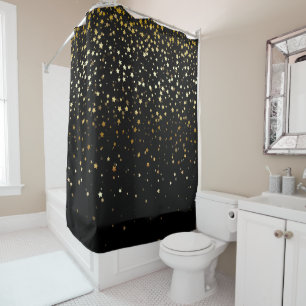 Golden Stars Shower Curtain in Black