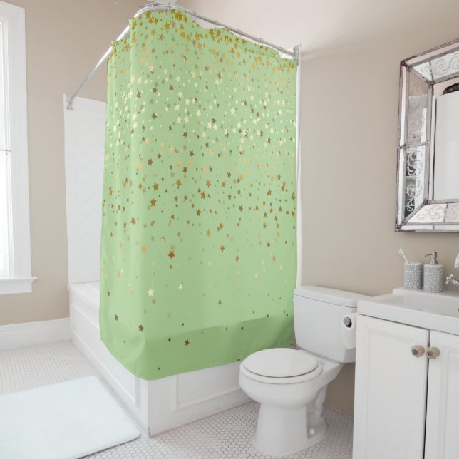 Golden Stars Shower Curtain in Honeydew (In Situ)