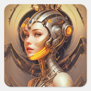 Golden STEAMPUNK CYBORG Square Sticker