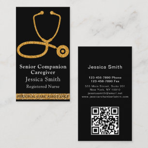 golden Stethoscope Sparkling Nurse Caregiver Business Card