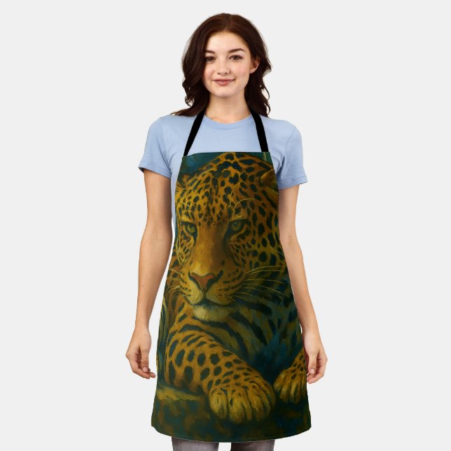 Golden Stillness – Resting Leopard in Foliage Apron (Worn)