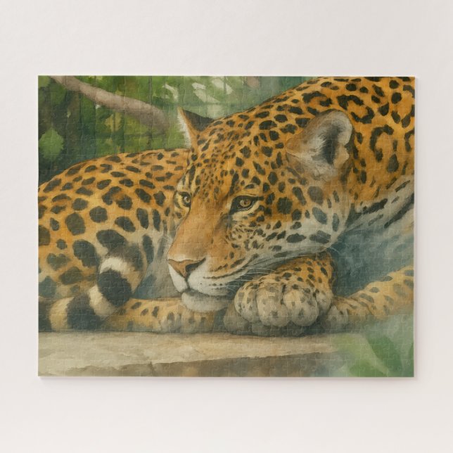 Golden Stillness – Resting Leopard in Foliage Jigsaw Puzzle (Horizontal)