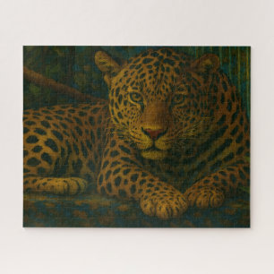 Golden Stillness – Resting Leopard in Foliage Jigsaw Puzzle