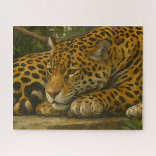 Golden Stillness – Resting Leopard in Foliage Jigsaw Puzzle