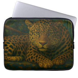 Golden Stillness – Resting Leopard in Foliage Laptop Sleeve