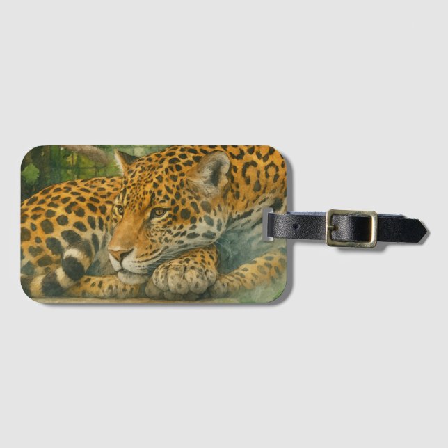 Golden Stillness – Resting Leopard in Foliage Luggage Tag (Front Horizontal)
