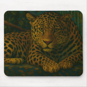 Golden Stillness – Resting Leopard in Foliage Mouse Pad