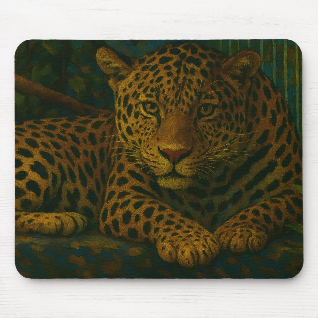 Golden Stillness – Resting Leopard in Foliage Mouse Pad (Front)