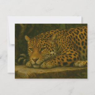 Golden Stillness – Resting Leopard in Foliage Postcard