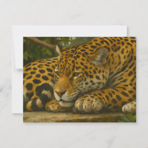 Golden Stillness – Resting Leopard in Foliage Postcard