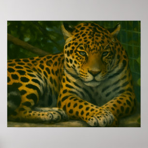 Golden Stillness – Resting Leopard in Foliage Poster