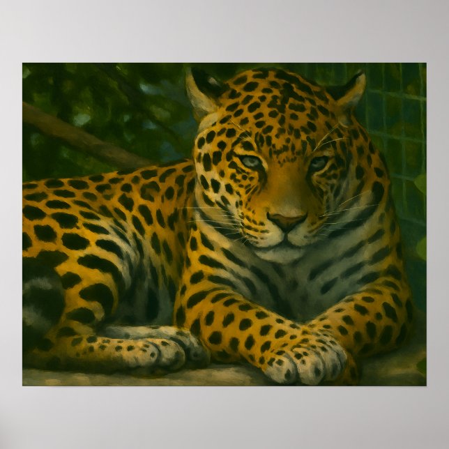 Golden Stillness – Resting Leopard in Foliage Poster (Front)