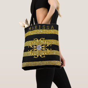 golden stipes Bridesmaid Personalised Tote Bag