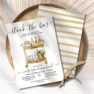 Golden Stock the Bar Cocktail bar cart Shower Invitation
