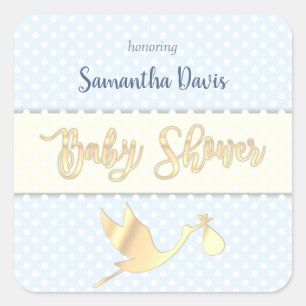 Golden Stork Baby Boy Baby Shower Square Sticker