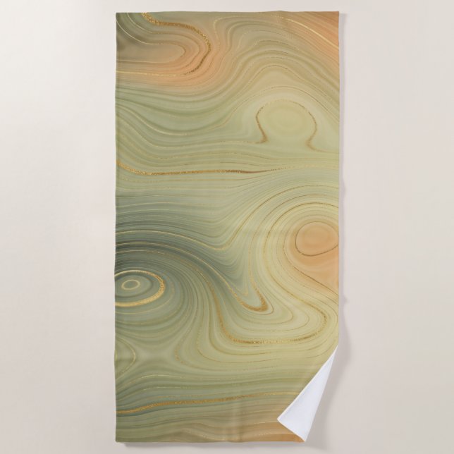 Golden Strata | Peach Burnt Orange Green Agate Beach Towel (Front)