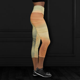 Golden Strata   Peach Burnt Orange Green Agate Capri Leggings