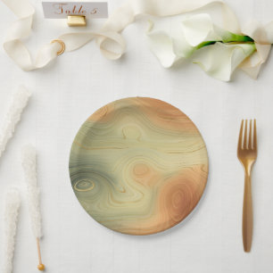 Golden Strata   Peach Burnt Orange Green Agate Paper Plate