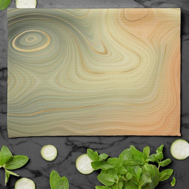 Golden Strata | Peach Burnt Orange Green Agate Tea Towel (Creator Uploaded)