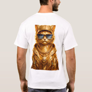 Golden Streetwear Cat with Sunglasses and Gold Cha T-Shirt