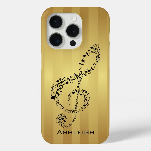 Golden Stripes Black Treble Clef Music Notes Case-Mate iPhone Case (Back)