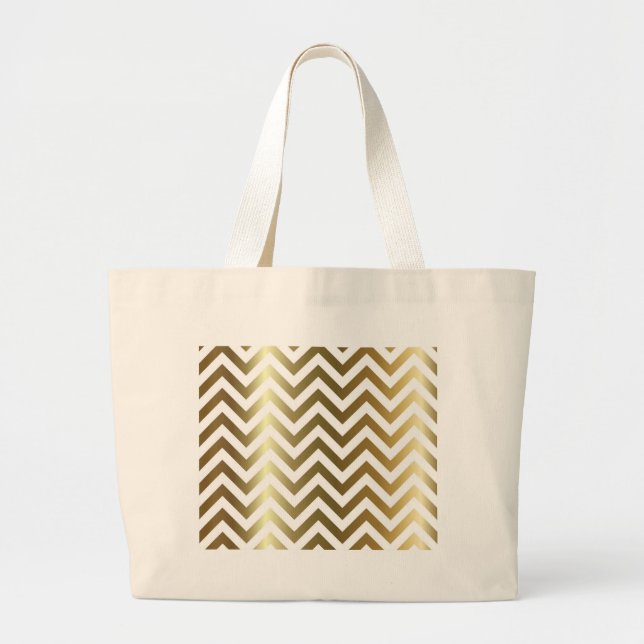 Golden Stripes Chevron Pattern Large Tote Bag (Front)