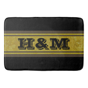 Golden Stripes - dark brown + your text & ideas Bath Mat
