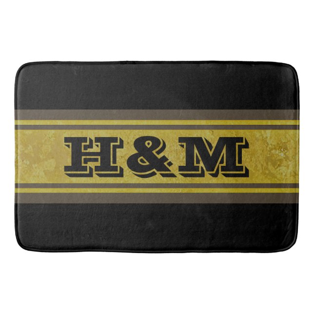 Golden Stripes - dark brown + your text & ideas Bath Mat (Front)