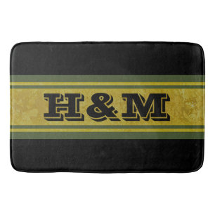 Golden Stripes - dark green + your text & ideas Bath Mat