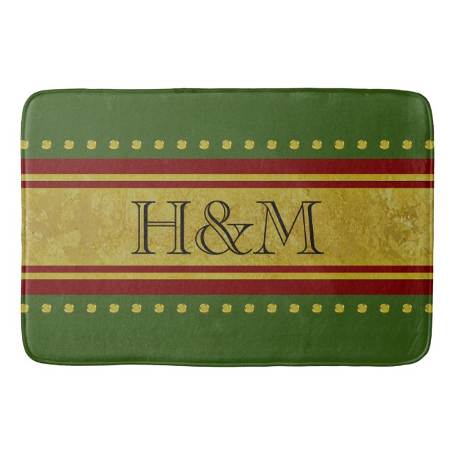 Golden Stripes - dark red + your text & ideas Bath Mat (Front)