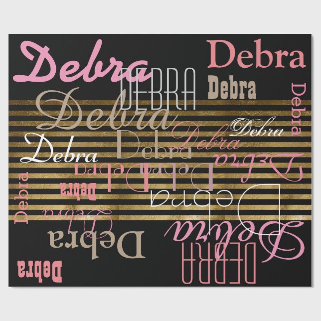 Golden Stripes & Pattern of Names Wrapping Paper (Flat)