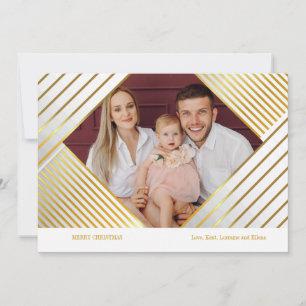 Golden Stripes Photo Holiday Card White