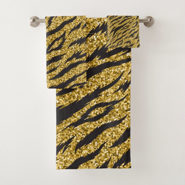 Golden stripes print, tiger stripes pattern bath towel set (Insitu)